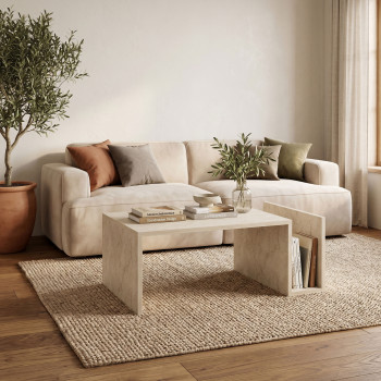 Max - Table basse avec porte magazines effet travertin