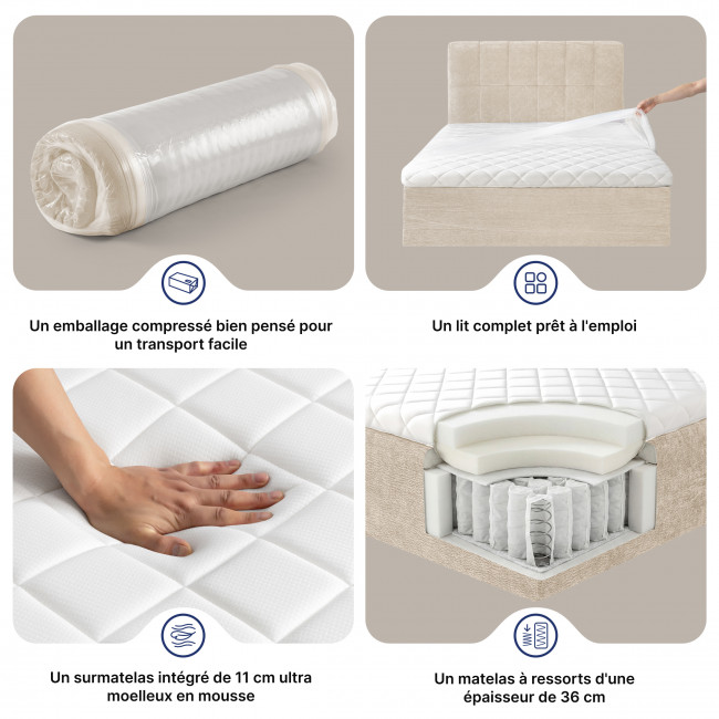 Air Nest - Lit complet boxspring en tissu 160x200cm