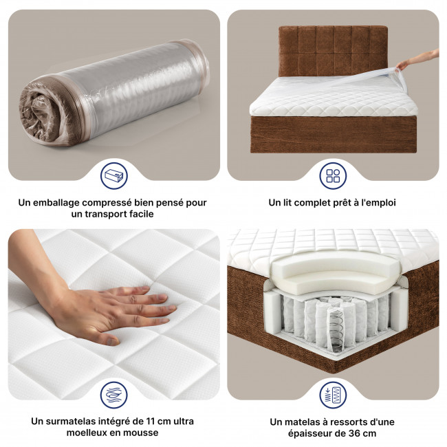 Air Nest - Lit complet boxspring en tissu 140x190cm
