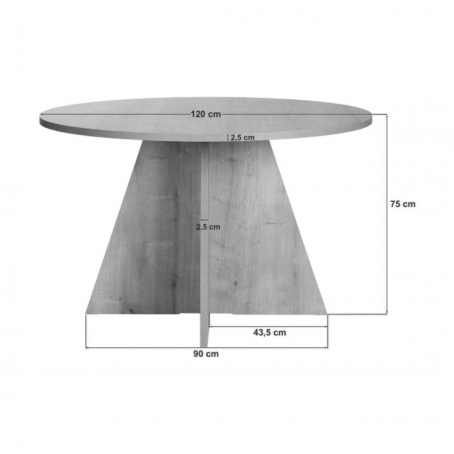 Naro - Table à manger 4 personnes ronde en bois et effet travertin