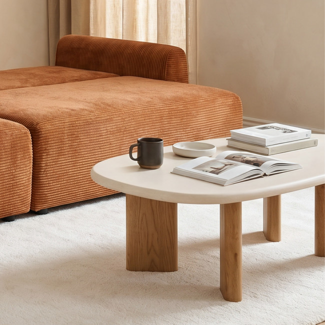 Sylina - Table basse organique effet béton et bois L130cm