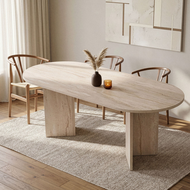 Sam - Table à manger extensible 6 à 8 personnes effet travertin 160-200x75cm