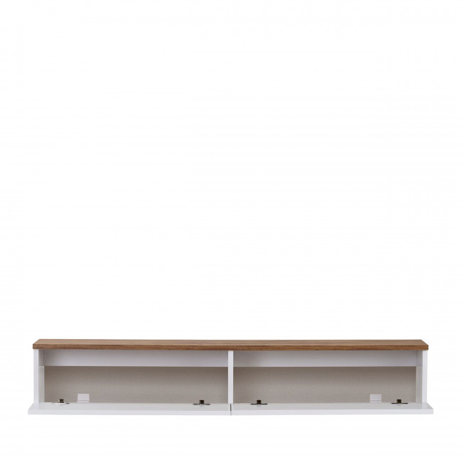 Yara - Meuble tv suspendu 2 portes plateau bois foncé L140cm