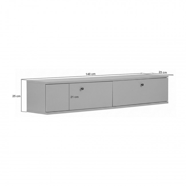 Yara - Meuble tv suspendu 2 portes plateau bois foncé L140cm