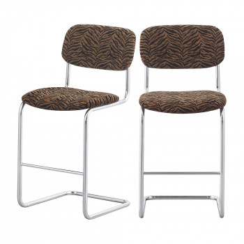Marcel - Lot de 2 tabourets de bar imprimé animal pieds chrome H65cm 