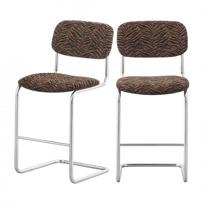 Marcel - Lot de 2 tabourets de bar imprimé animal pieds chrome H65cm 