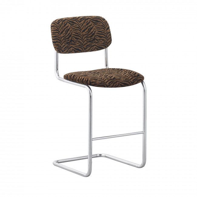 Marcel - Lot de 2 tabourets de bar imprimé animal pieds chrome H65cm 