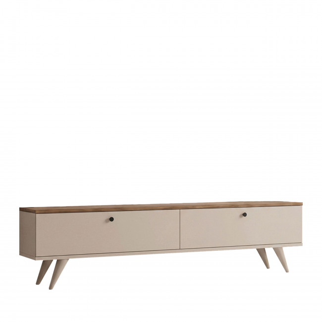 Yara - Meuble TV 2 portes plateau bois foncé L140cm