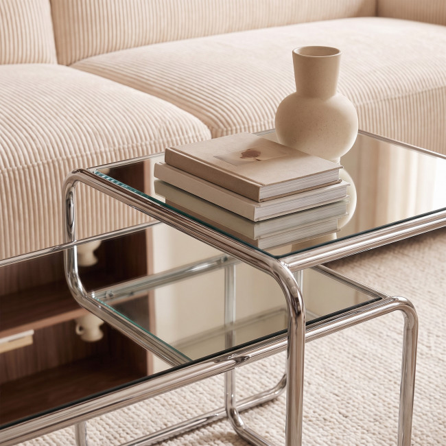 Rika - Table basse en miroir pieds chrome L80cm