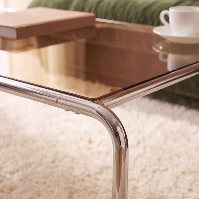 Rika - Table basse en verre pieds chrome L110cm