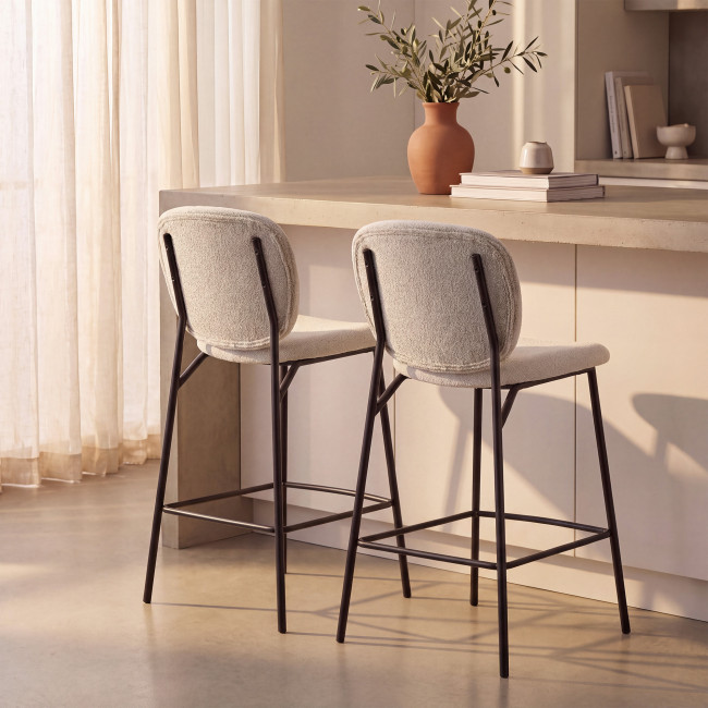 Dalby - Lot de 2 tabourets de bar en tissu bouclette et métal