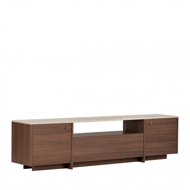 Hopa - Meuble tv 3 portes plateau effet travertin et bois L180cm