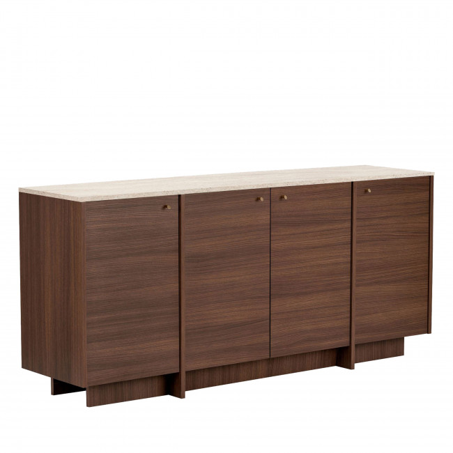 Hopa - Buffet 4 portes plateau effet travertin et bois L180cm