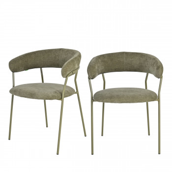 Celesty - Lot de 2 fauteuils de table en tissu pieds métal