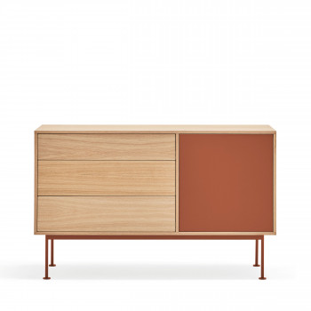 Yoko - Buffet 1 porte 3 tiroirs en bois L128cm