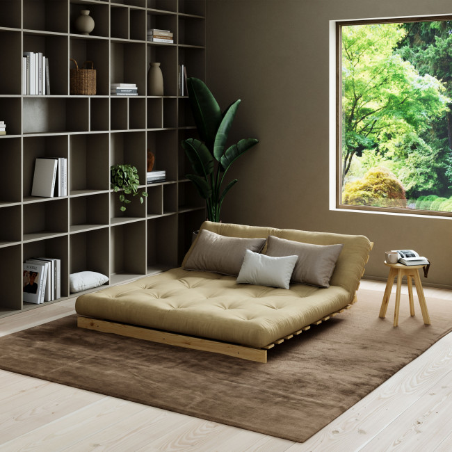 Roots - Canapé convertible 160x200cm en bois naturel et tissu 160x200cm