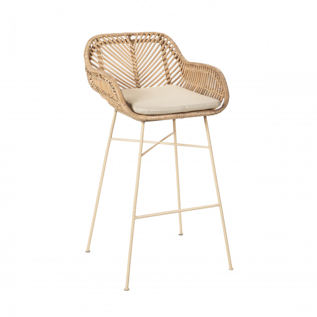 Nunuhai - Lot de 2 tabourets de bar en rotin pieds beige 68cm