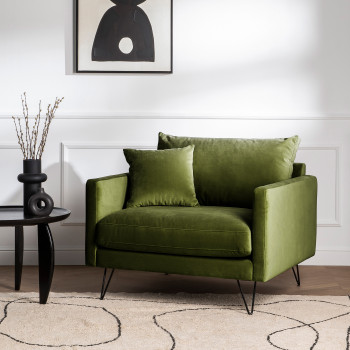 Villabon - Fauteuil en velours pieds épingles noirs