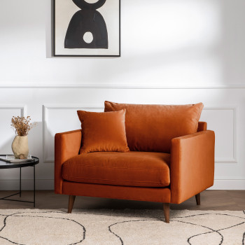 Villabon - Fauteuil en velours pieds bois foncé