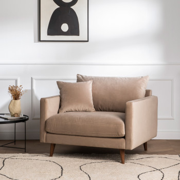 Villabon - Fauteuil en velours pieds bois foncé